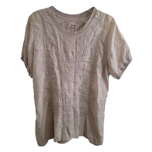 Johnny Was Boho Tan Monochrome Embroidered Ghalah Top Shirt Small